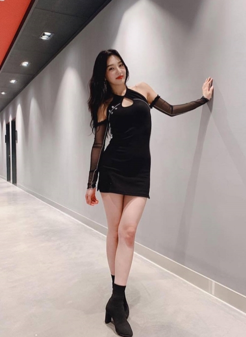 Black Fitted Dress With Mesh Sleeves | Joy - Red Velvet