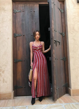 Red Ethnic Backless Maxi Dress | IU