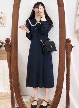 Navy Blue Doll Collar Dress | Seulgi - Red Velvet