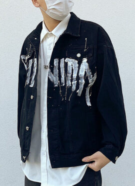 Black Printed Denim Jacket | Donghyuk - iKON