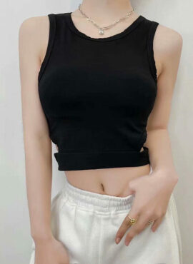 Black Sleeveless Crop Top With Hole Cut Outs | Lia - ITZY