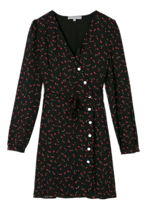 Black Floral Single-Breasted Wrap Dress | Tiffany - Girls Generation