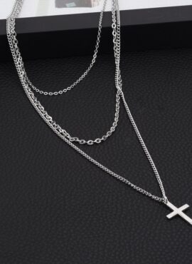 Silver Three-Layer Cross Necklace | Han Seo Jun – True Beauty