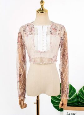 Beige Floral Patterned Lace Top | IU