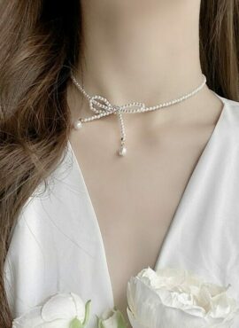 White Pearl Bow Necklace | Irene – Red Velvet