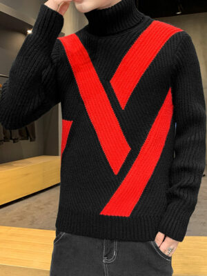 Black And Red Color Block Turtleneck Sweater Mingyu – Seventeen 3