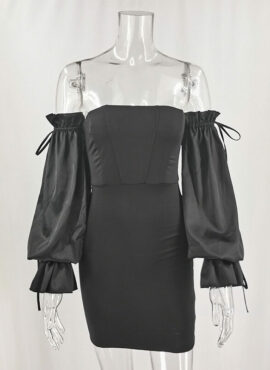 Black Off Shoulder Corset Dress | Solar - Mamamoo