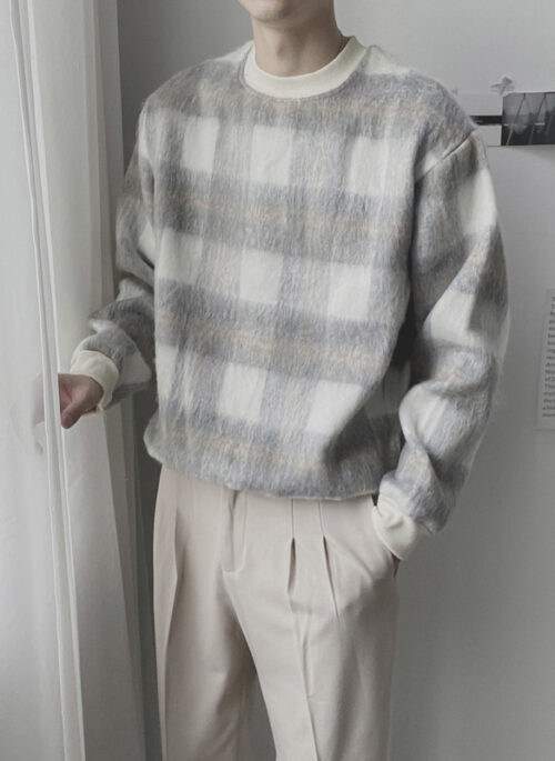 Grey Grid Sweater | Yunho – ATEEZ
