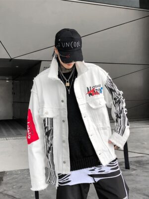 Hongjoong – ATEEZ White Frayed Denim Jacket (44)