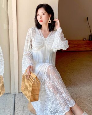 White Long Lace Dress | IU - Hotel Del Luna