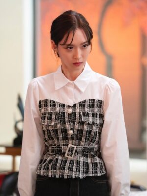 Black And White Belted Plaid Blouse | Joo Seok Kyung – Penthouse
