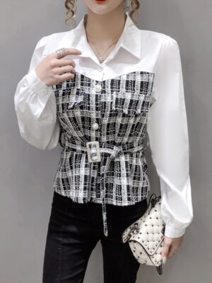 Joo Seok Kyung – Penthouse Black And White Belted Plaid Shirt (11)