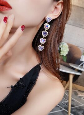 Lilac Crystal Heart Drop Earrings | Nayeon - Twice
