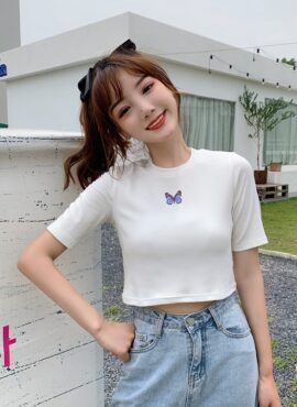 White Butterfly Cropped T-Shirt | Giselle - Aespa