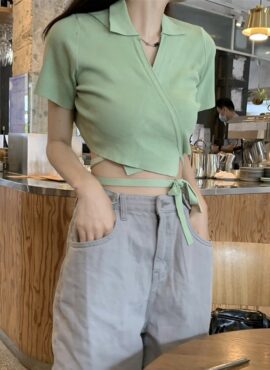 Green Knitted Wrap Top | Jennie - BlackPink