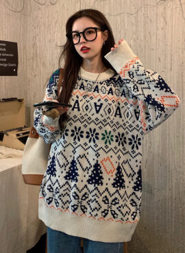 White Retro Patterned Knit Sweater | Soobin – TXT