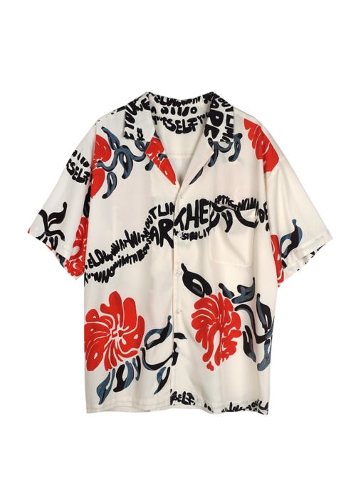 Beige Written Floral Shirt | Haechan - NCT