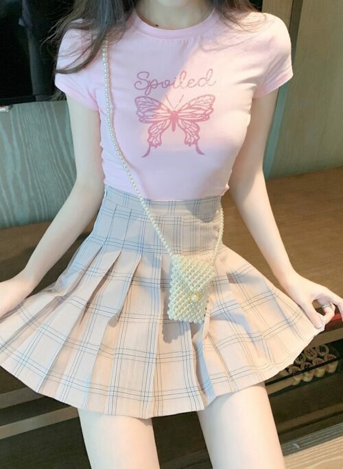 Pink Glittered Butterfly T-Shirt | Jisoo - BlackPink