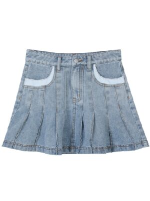 Lisa – BlackPink Blue Pleated Denim Skirt (5)