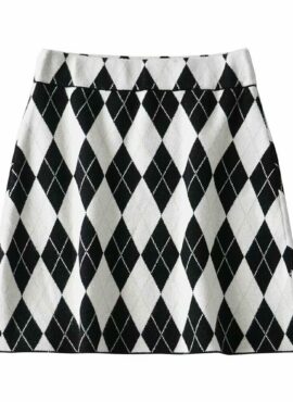 Black And White Diamond Patterned Skirt | Yiren - Everglow