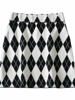Black And White Diamond Patterned Skirt Yiren – Everglow 07