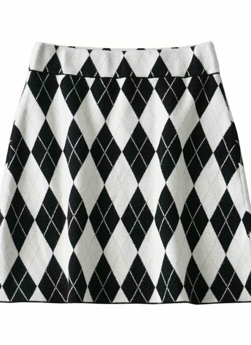 Black And White Diamond Patterned Skirt | Yiren – Everglow