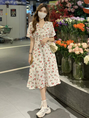 Jeongyeon – Twice – White Cherry Print Dress 9