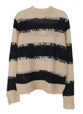 Beige Distressed Sweater With Stripe Pattern  | Jisoo -BlackPink