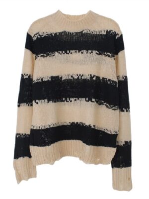 Jisoo -BlackPink Distressed Sweater With Stripe Pattern(1)