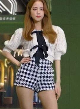 Black And White Wide-Leg Houndstooth Shorts | Jisoo – BlackPink