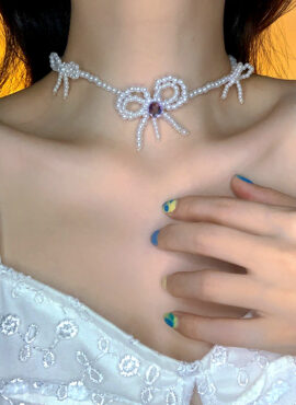 White Pearl Bowknot Necklace | Irene - Red Velvet