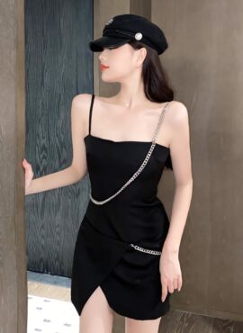 Black Mini Dress With Chain | Rose - BlackPink