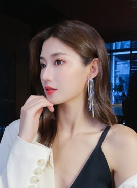 Silver Diamond Tassel Earrings | Jihyo - Twice