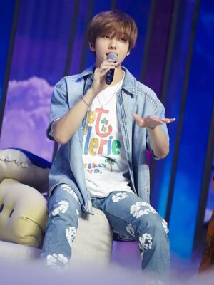 Blue Floral Print Denim Jeans | Jisung – NCT