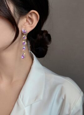 Lilac Crystal Drop Earrings | Chaeyoung - Twice