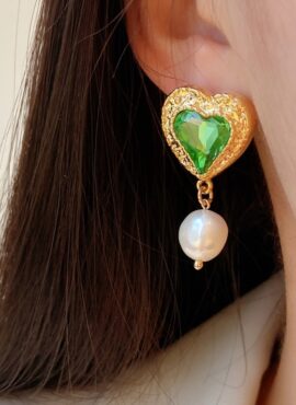 Emerald Green Heart Earrings | Momo - Twice