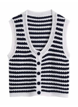 Black And White Stripe Knitted Button Vest | Nayeon - Twice