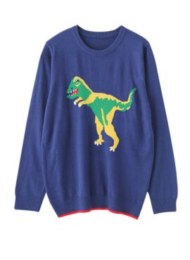 Blue Sweater With Cartoon Dinosaur Embroidery | Tzuyu - Twice