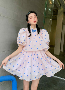 Pink Four Leaf Clover Puffed Sleeve Dress | Yuqi - (G)I-DLE