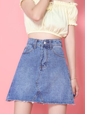 Blue Distressed Stitched-Up Crotch Skirt Nayeon – Twice (3)