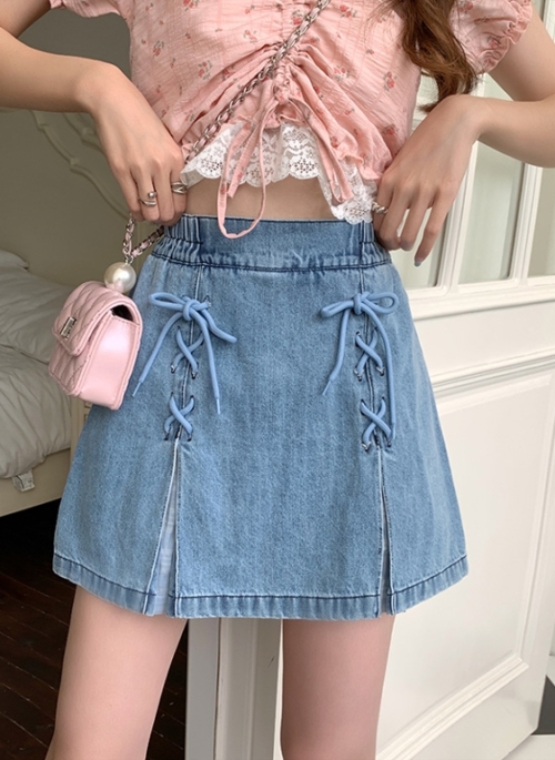 Blue Double Stitched Denim Skirt | Rose – BlackPink