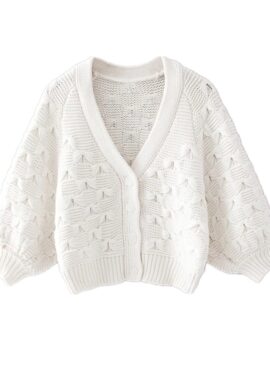 White Textured Knitted Cardigan | E:U - Everglow
