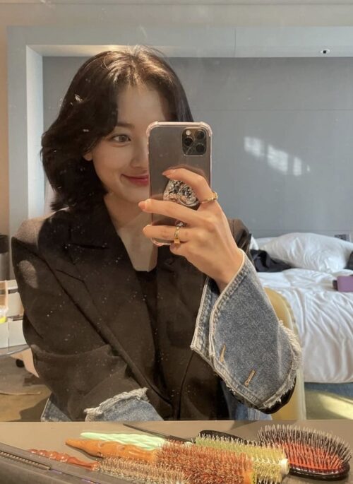 Blue And Black Two-Tone Denim Suit Jacket | Jihyo – Twice