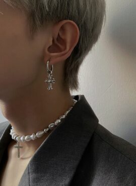 Silver Cross Hoop Earrings | Jimin – BTS