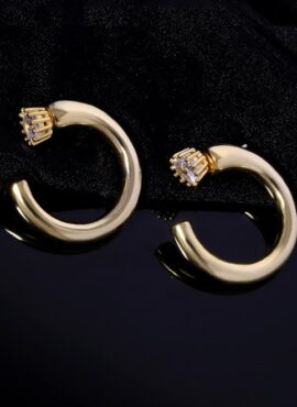 Gold C-Shaped Crystal Earrings | Joo Seok Kyung - Penthouse