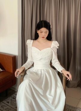 White Pleated Dress | Joy - Red Velvet