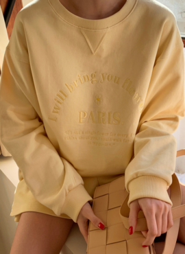 Yellow Letter Embroidered Loose Sweatshirt | Ningning - Aespa