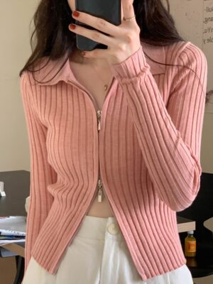 Pink Knitted Zip-Up Cardigan Tzuyu – Twice (3)