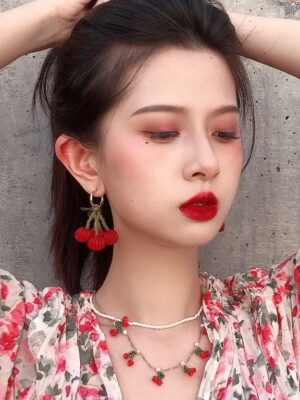 Red Cherry Beaded Earrings Nayeon – Twice (3)