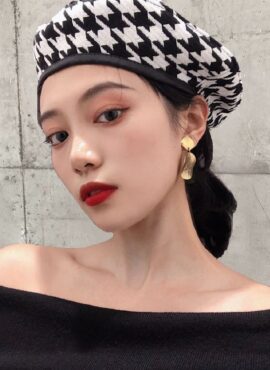 Black And White Adjustable Houndstooth Beret Hat | Seulgi - Red Velvet